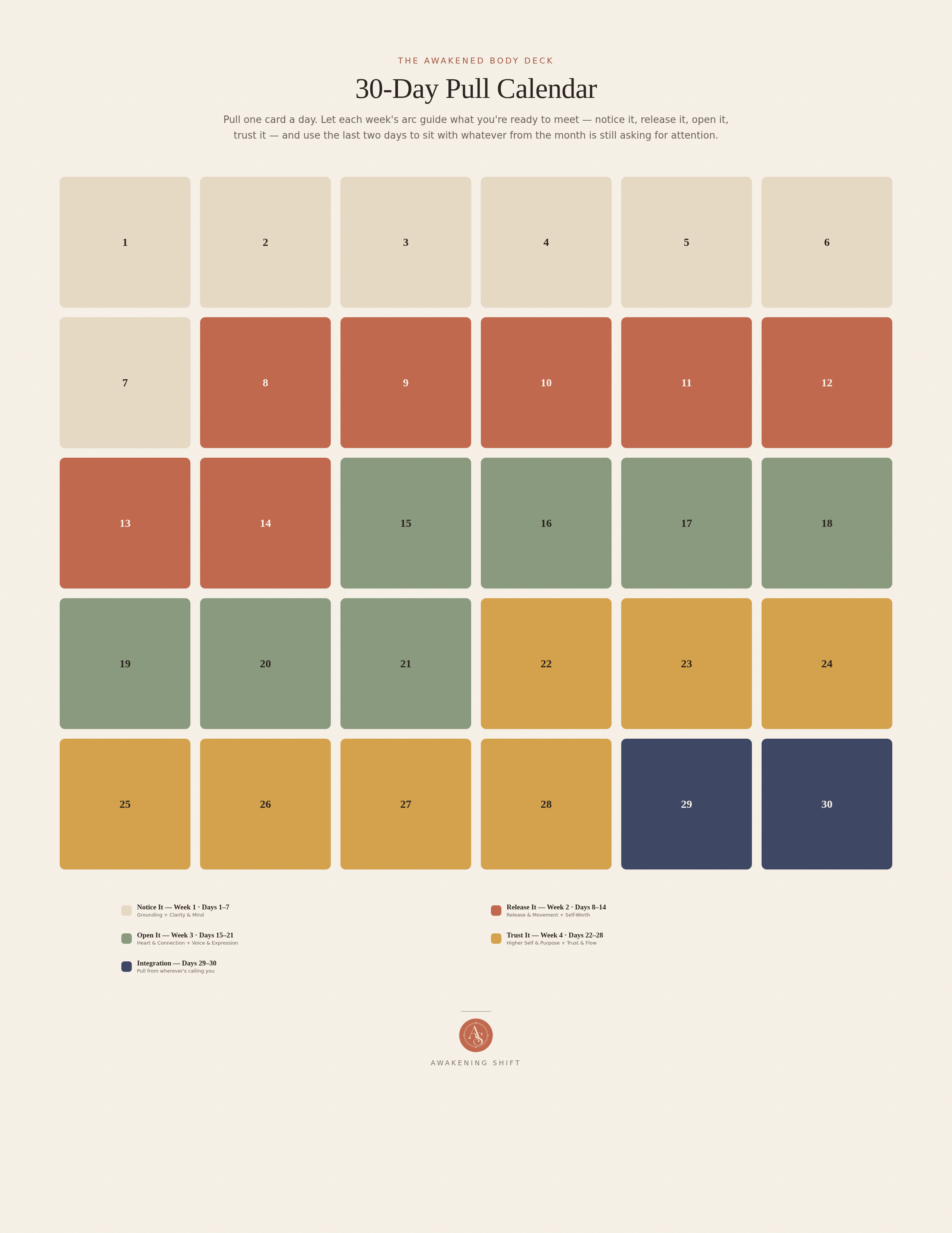 30-Day Pull Calendar 30-Day Pull Calendar